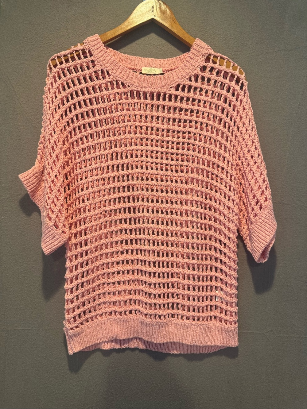 Spartina 449 Open-Knit Short Sleeve Sweater in Pink